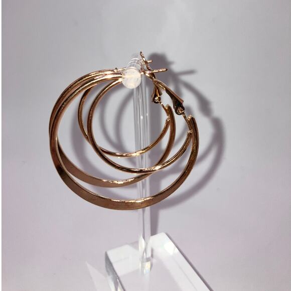 Gold-Tone Shiny Double Large Hoop Hinged 1 5/8" Earrings! - Picture 2 of 9